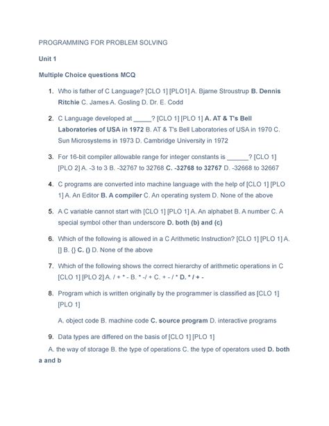 Programming FOR Problem Solving ONE MARK Questions - PROGRAMMING FOR ...