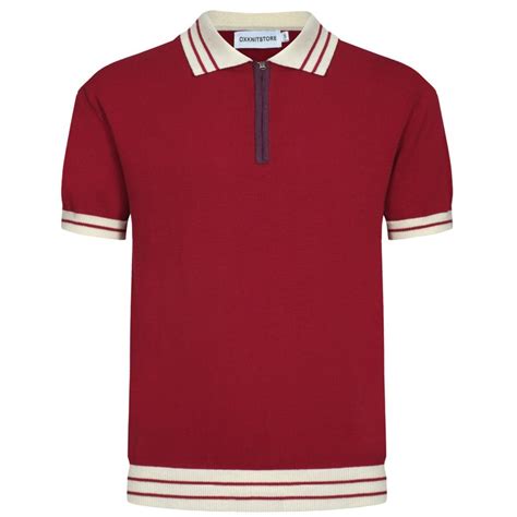 Men's 60s Red Knit Polo with Zip | Retro Mod Contrast Trim Shirt – OXKnit