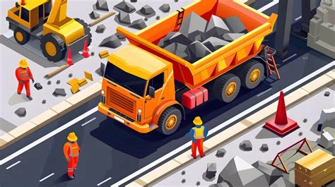 A cartoon of a dump truck with a man standing in front of it | Premium ...