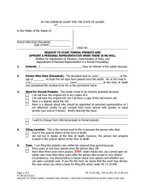 Fillable Online courts alaska P-330 Request to Start Formal Probate and ...