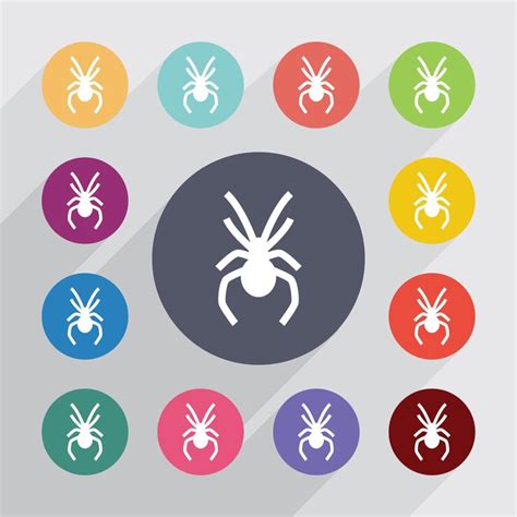 Araignée, jeu d'icônes plat. Boutons colorés ronds. Vecteur | Vecteur ...