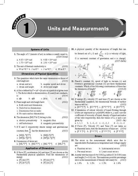 Chapterwise PYQ for P CHA TE R 1: Units and Measurements - Studocu