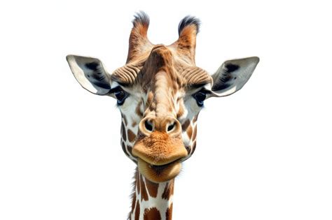 Premium Photo | Close up of a giraffes face with a white background