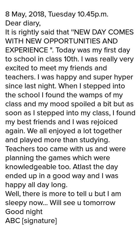The first day at my new school (diary entry):the day before - Brainly.in