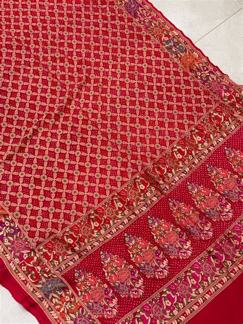 Red Meenakari Floral Rai Bandhej Georgette Bandhini Saree