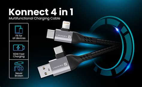 Portronics Konnect 4 IN 1 Unbreakable Nylon Braided Multi Functional ...
