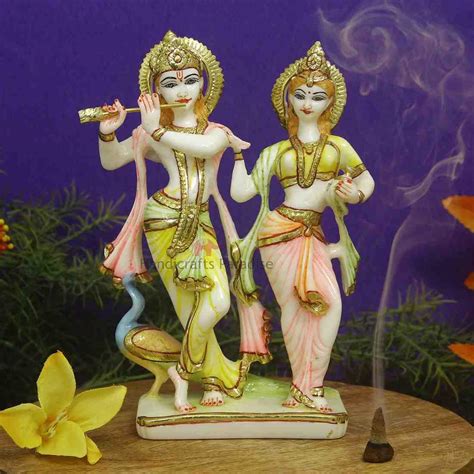 Buy Handicrafts Paradise Culture Marble Radha Krishna with Peacock Hand ...