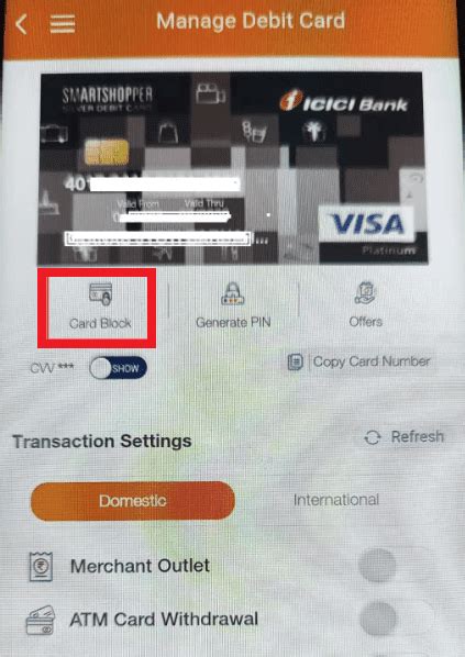 How to unblock ICICI debit card?