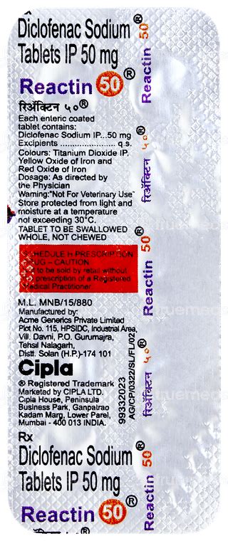 Reactin 50 Tablet 10: Uses, Side Effects, Price & Substitutes