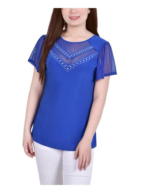NY Collection Womens Petites Studded Flutter Sleeve Blouse - Walmart.com