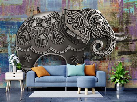 999STORE Designer Beautiful Abstract 3D Elephant Wallpaper for Living ...