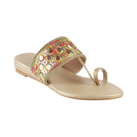 Buy Mochi Women Gold Ethnic Slippers Online | SKU: 32-459-15-36 – Mochi ...