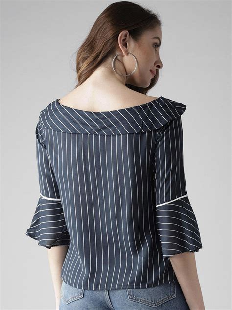 Women Navy Blue & White Striped Top – StyleQuotient