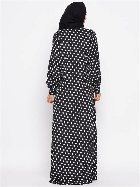 Nabia Women Black Polka Crepe Abaya Dress With Georgette Scarf Online ...