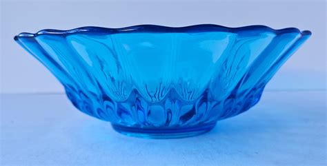 Vintage Blue Glass Bowl Mid Century Blue Glass Bowl Decorative Blue ...