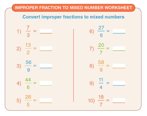 Image result for Mixed Number into Improper Fraction Worksheet