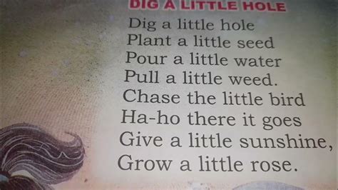 DIG A LITTLE HOLE / English rhymes, Rhymes for nursery, Rhymes, Dig a ...