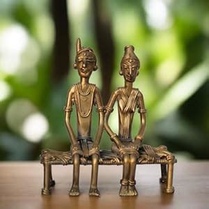 Buy KalaKart Dhokra Art Brass Metal Tribal Couple Sitting on Bed ...