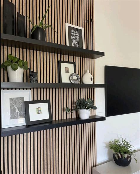 Wood slat accent wall with shelves – Artofit