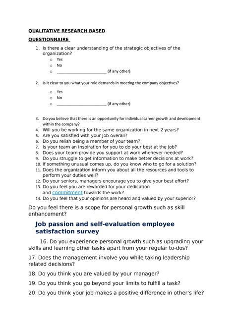 Questionnaire 1 - QUALITATIVE RESEARCH BASED QUESTIONNAIRE Is there a ...