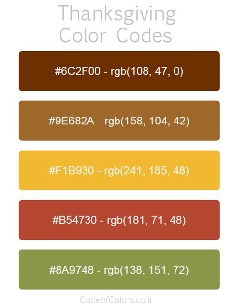 Thanksgiving Color Palette - Hex and RGB Color Codes
