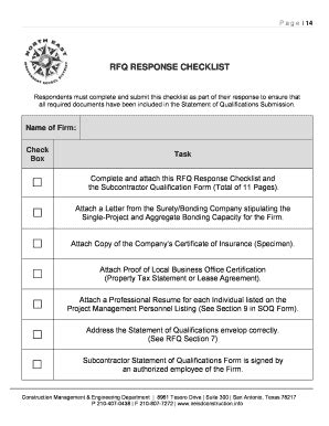 Fillable Online neisd RFQ RESPONSE CHECKLIST - North East Independent ...