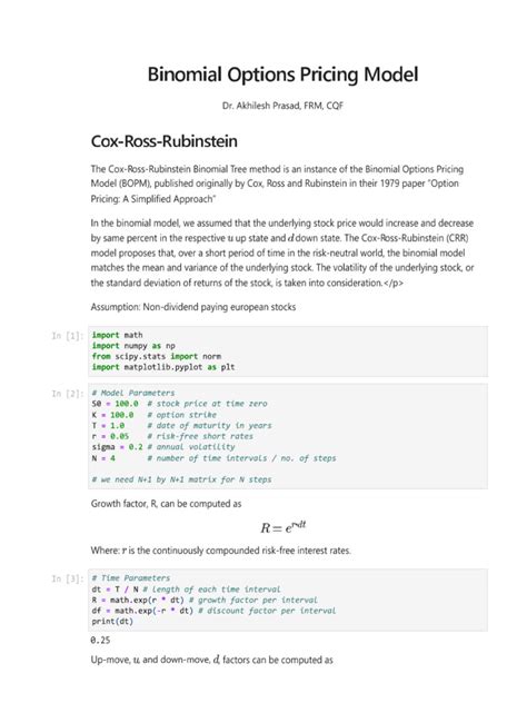 Image result for Binomial options pricing model Formula