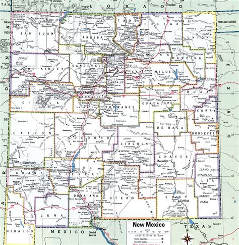 New Mexico County Map With Cities Roads Towns Highway Counties - Free ...