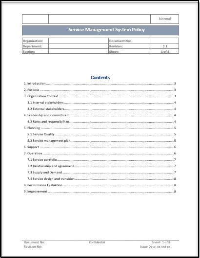 Service Management System Policy Process Template MS Word – ITSM Docs ...