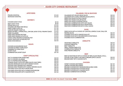 Menu at Silver City Chinese Restaurant, Broken Hill