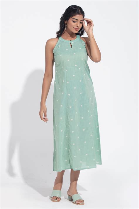 Turquoise Green Heart Dobby Cotton A-Line Dress – Maybell Womens Fashion
