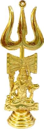Dev Samagri Metal Golden Shiva Trishul with damru for pooja,(Shiva ...