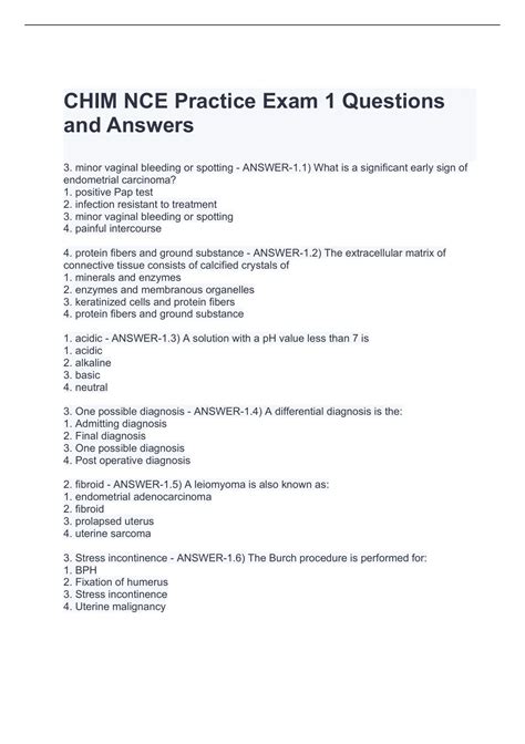 CHIM NCE Practice Exam 1 Questions and Answers - NCE - Stuvia US