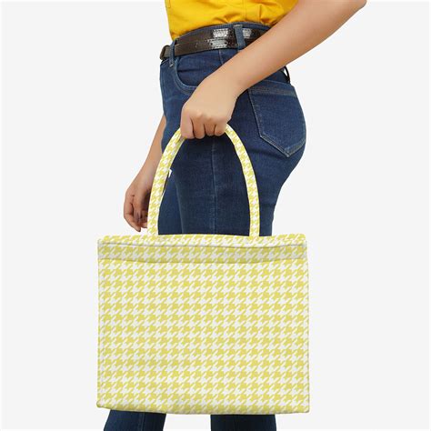 Yellow Geometric Printed Customised Box Tote Bag