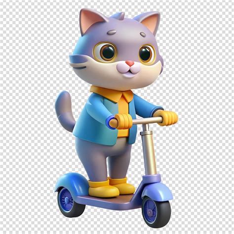 Cute cartoon cat riding electric scooter 3d illustration isolated ...