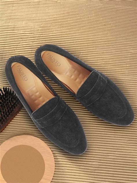Buy Men Black Suede Leather Penny Loafer Shoes Online