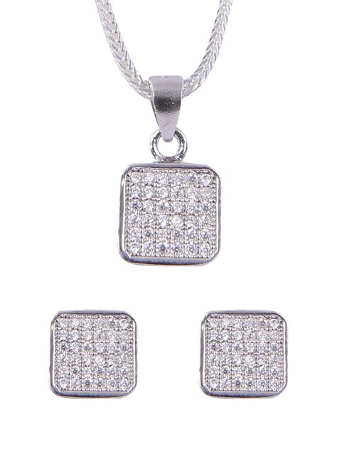 Buy Designer 92.5 Sterling Silver CZ Pendant Set with Chain – Abhooshan