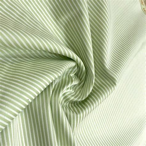 Green Strips on Grey Glace Cotton Print