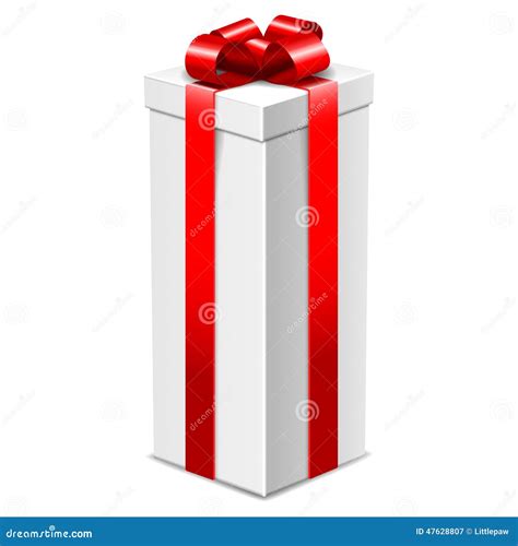 White Tall Gift Box with Red Bow Isolated on White, Stock Illustration ...