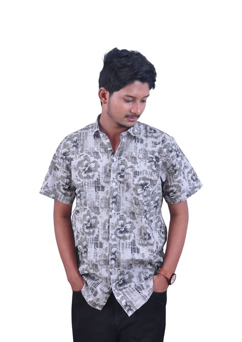 Floral Abstract Print Half Sleeve Shirt – Grey – Matrixx