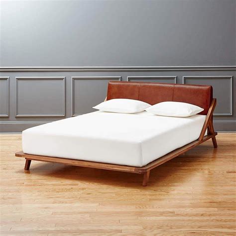 Teak Wood Bed With Italian Leather Upholstered Headboard | Buy Online ...