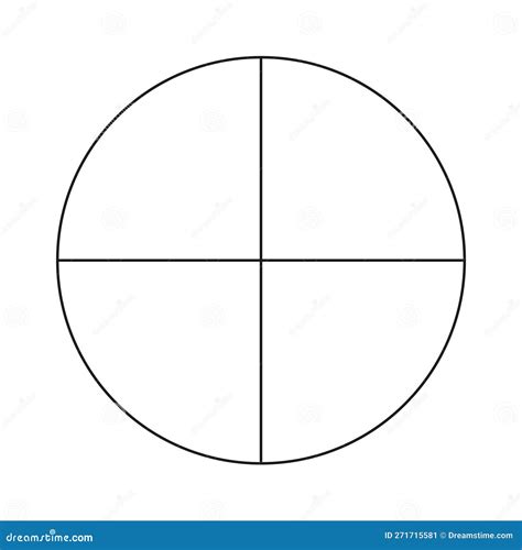 Circle Divided in 4 Segments. Pizza or Pie Round Shape Cut in Equal ...