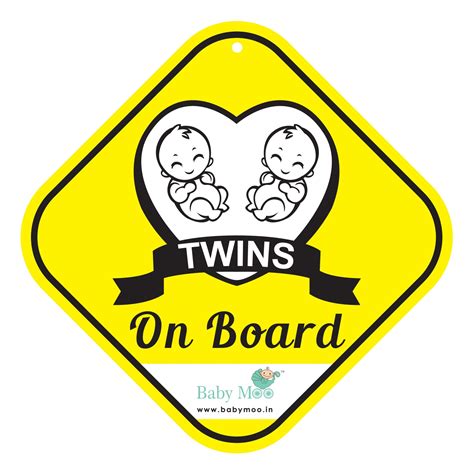 Baby Moo Twins On Board With Vacuum Suction Cup Clip - Yellow