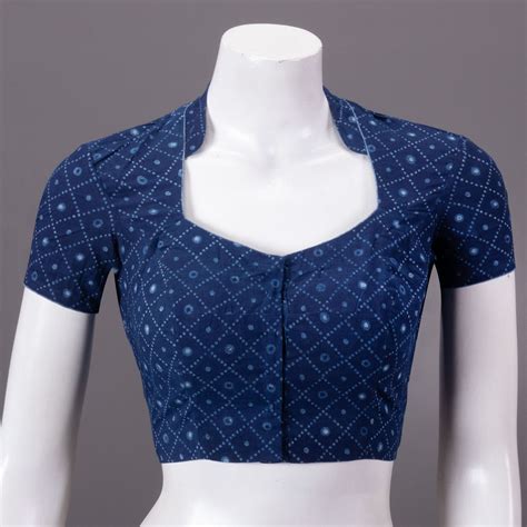 Indigo Hand Block Printed Cotton Blouse 10073290 – Avishya.com