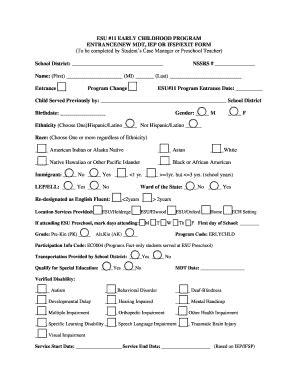 Fillable Online esu11 School District: NSSRS # ESU#11 Program Entrance ...