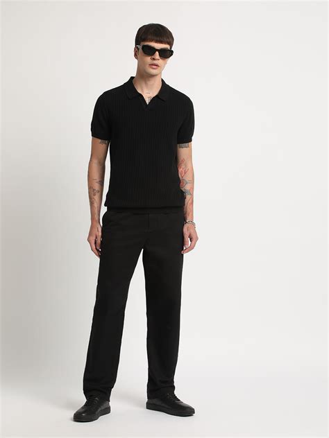 Shop Men Black Self Design Regular Fit Polo Tshirt Online. – bearhouseindia