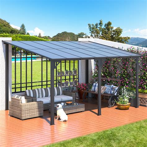 AECOJOY 14' x 10' Gazebo for Patio, Hard Top Lean to Gazebo Pergola ...