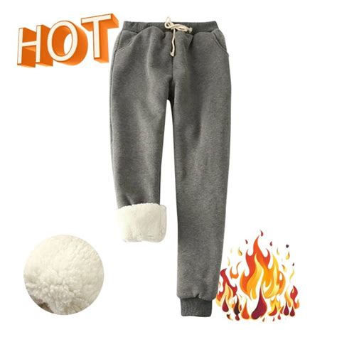 Dark Gray Sweatpants Women Fleece Lined Winter Sherpa Jeans Warm Para ...
