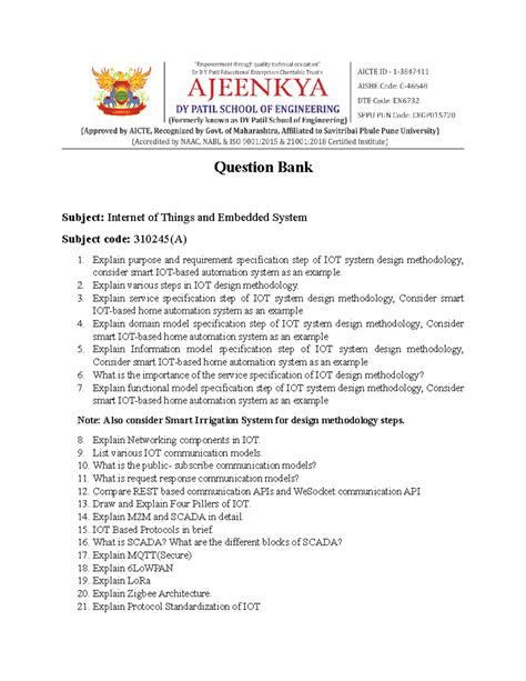 QB Iotes - Question Bank Subject: Internet of Things and Embedded ...