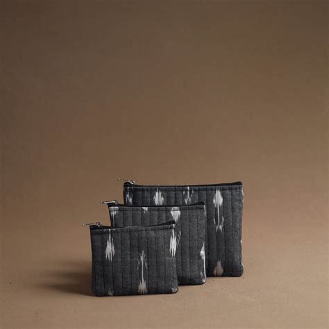 Grey Handmade Cotton Multipurpose Utility Pouches (set of 3)